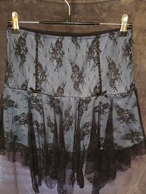 Morbid Threads Blue Mini Skirt with Black Lace Overlay